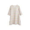 绽放536朵/高端进口手织亚麻棉浅色粉条纹V领七分袖短款连衣裙子 商品缩略图4