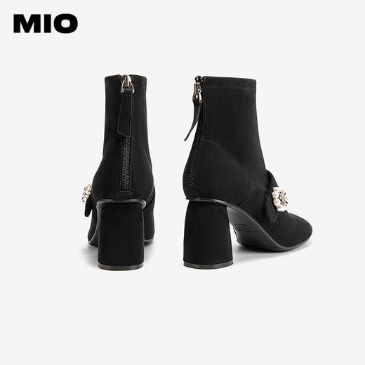 MIO米奥花朵点缀显瘦圆头高跟靴子小众设计时装靴女M245603041 商品图3