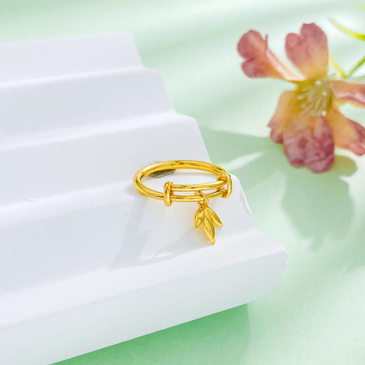 【限时克减150元】足金999.9 空心推拉戒指迷你小手镯推拉女戒竹叶叶子吊饰光圈圆管推拉戒圈戒(AUWZJZ00014)（预售产品下单后不退款不退货不换货不补差价 商品图2