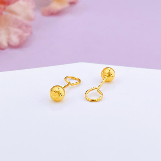 【限时克减150元】足金999 5G黄金空心猫眼泡钉耳钉小金珠圆珠耳钉(珠约4.7-5.1mm)(AG5GES00116-1)（预售产品下单后不退款不退货不换货不补差价） 商品图1