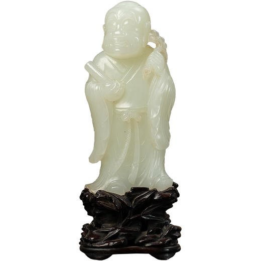清 和田玉雕持经罗汉（红木座） 商品图5