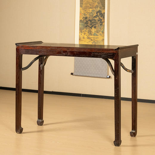 清 红木暗屉霸王枨带翘头四面平条桌 商品图4