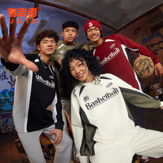 有志者UZIS美式拼色运动卫衣男秋季篮球跑步潮流复古圆领上衣双刃 商品图0