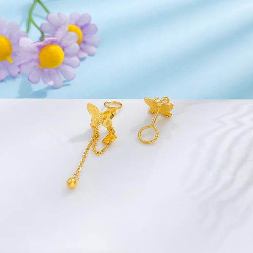 【限时克减150元】足金 #比翼双飞 #九紫离火 5G黄金金珠蕾丝流苏耳饰双生蝶相恋蝶耳钉九紫离火福运鱼鳞蝴蝶耳吊(AG5GES00181)预售产品下单后不退款不退货不换货不补差价 商品图1