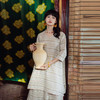 绽放536朵/高端进口手织亚麻棉浅色粉条纹V领七分袖短款连衣裙子 商品缩略图3