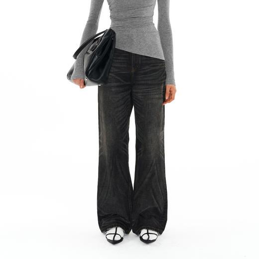 NUTH内华达水洗直筒牛仔裤女复古做旧手工猫须显瘦牛仔裤女 商品图0