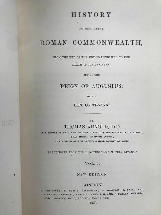 1857年 托马斯·阿诺德《罗马史全集》（全5卷） 全真皮精装大32开 商品图7