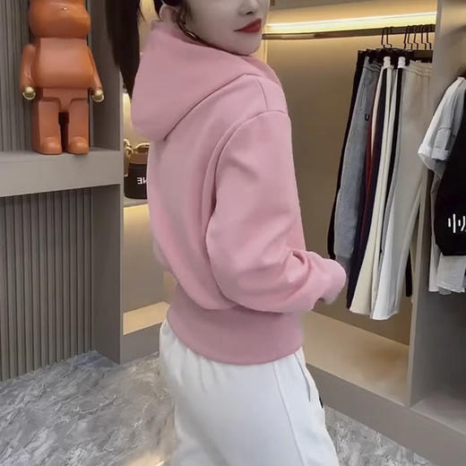 SZ2678短款春秋款女士卫衣纯棉柔软简约纯色宽松连帽款上衣 商品图1