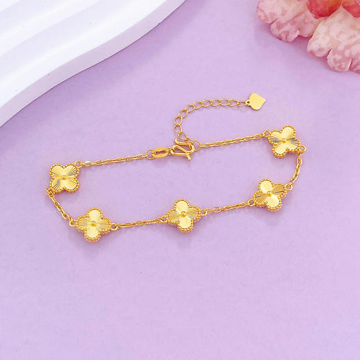 【限时克减128元】足金999 5G黄金调节车花五花四叶草手链五花手链（花形面宽约9.3-9.7mm)(AN5GSL00006-1)（预售产品下单后不退款不退货不换货不补差价） 商品图1