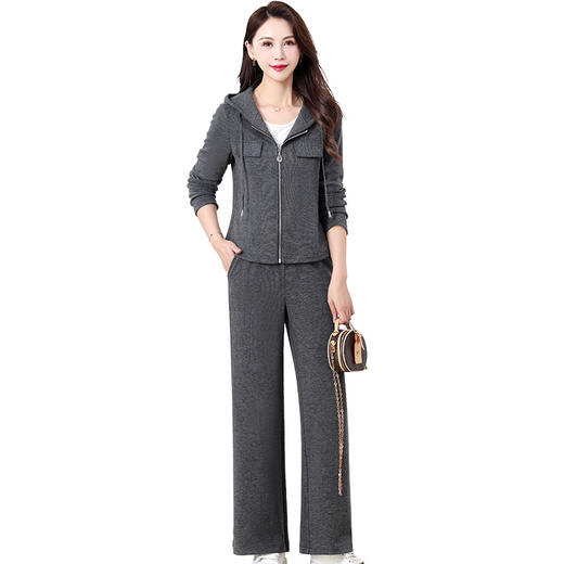 QYM 4905-L休闲运动套装连帽卫衣外套简约宽松两件套 商品图4