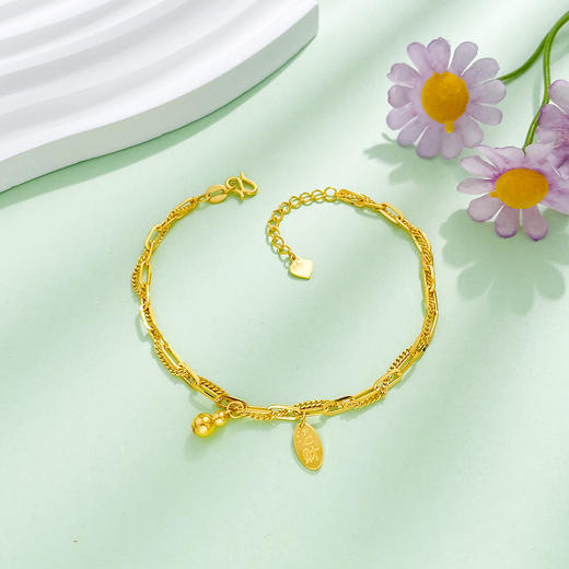 【限时克减150元】足金999 #葫芦 #招财进宝 （足金999字印）5G黄金双层调节手链招财葫芦吊饰手链(5GSL00676)补差价）预售产品下单后不退款不退货不换货不补差价 商品图1
