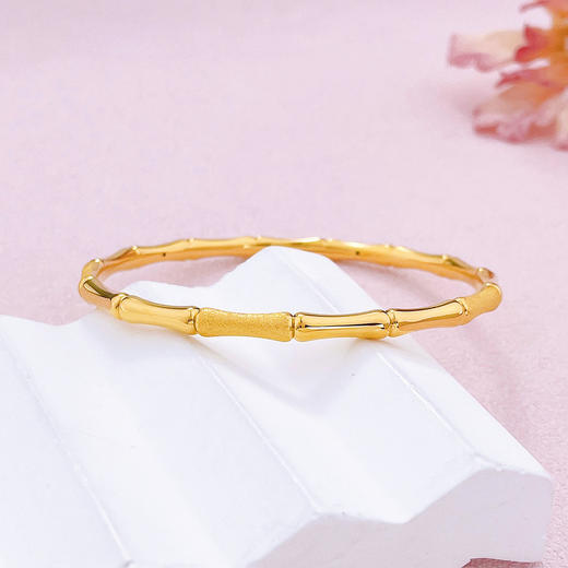 【限时克减150元】足金 无氰5D硬金空心固口手镯竹报平安节节高升竹节手镯（面宽约3.7-4.1mm，厚约2.8mm)(AR5DSZ00008)（预售产品下单后不退款不退货不换货不补差价） 商品图0