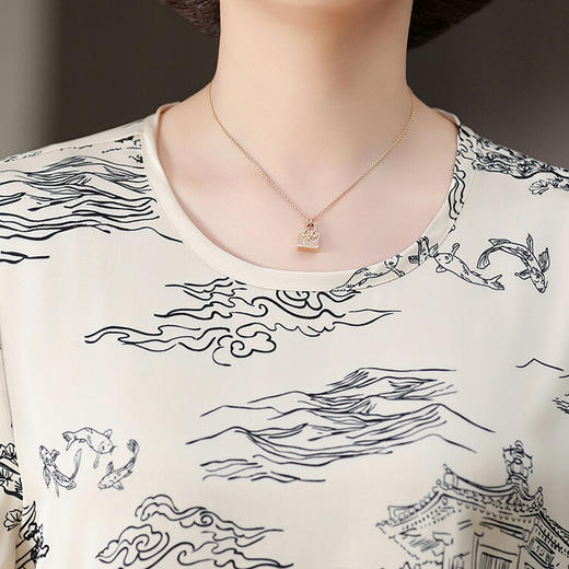 QY11-301妈妈上衣短款套头复古2025新款七分袖衬衫女薄款春夏 商品图3