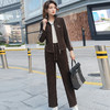 修身短款休闲外套+宽松显瘦简约长款阔腿裤两件套QYM- XYKL-4803-L 商品缩略图1