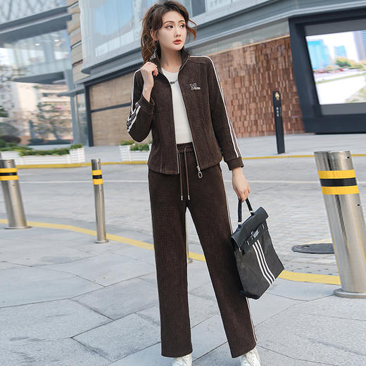 修身短款休闲外套+宽松显瘦简约长款阔腿裤两件套QYM- XYKL-4803-L 商品图1