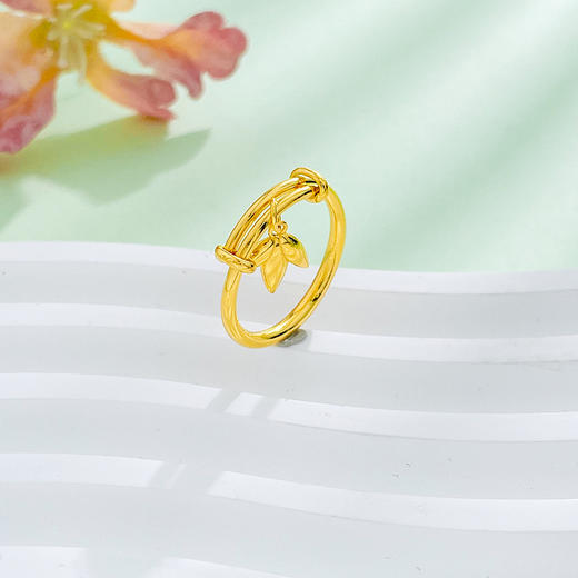 【限时克减150元】足金999.9 空心推拉戒指迷你小手镯推拉女戒竹叶叶子吊饰光圈圆管推拉戒圈戒(AUWZJZ00014)（预售产品下单后不退款不退货不换货不补差价 商品图1