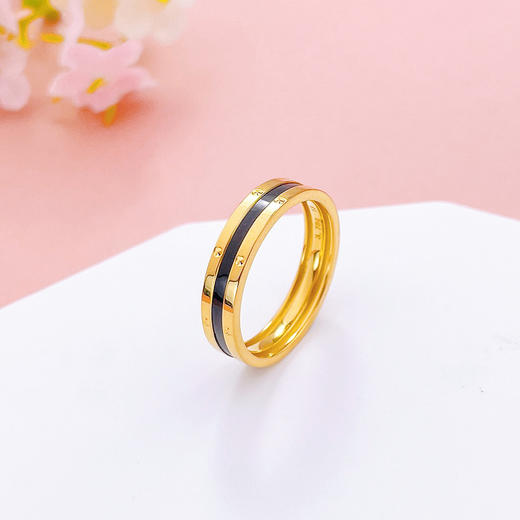 【限时克减150元】足金999 【精品】固口戒指低温珐琅个性长条纹圈戒（面宽约3.7-4.1Mm，厚约1.4mm）(AUJZ00005)（预售产品下单后不退款不退货不换货不补差价 商品图0