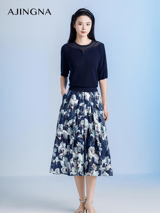 【商场同款】阿菁娜新款拼接修身短袖针织衫A29Q301010 商品图3