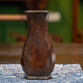 清 紫檀诗文六角瓶形花插