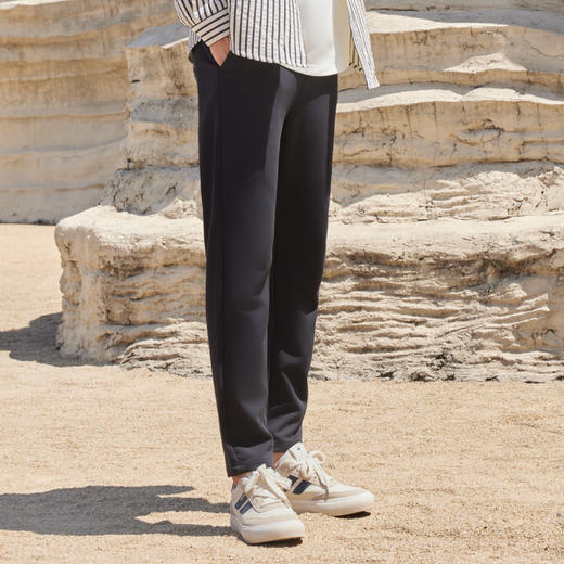 半身缘男裤 秋季弹力柔软条纹肌理纹路长裤休闲裤243101U10303429 商品图0