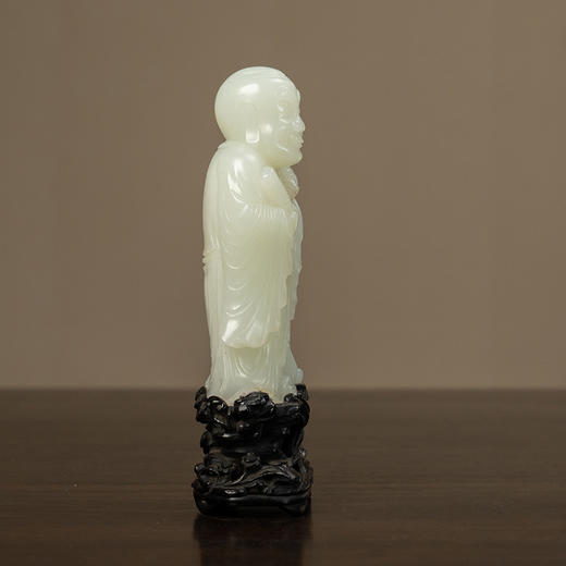 清 和田玉雕持经罗汉（红木座） 商品图1