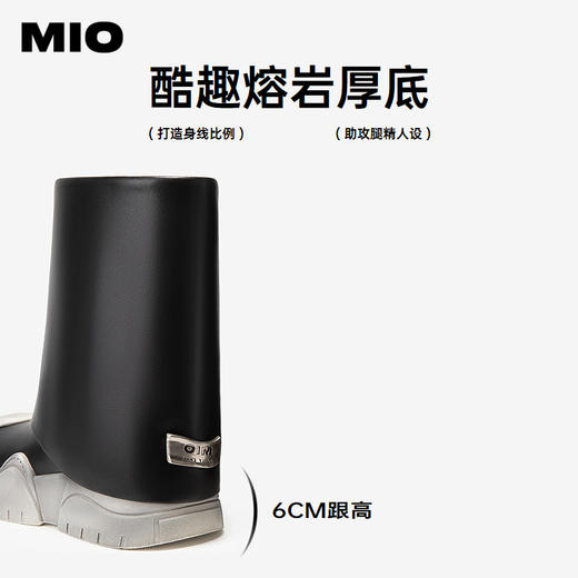 MIO米奥撞色设计时尚百搭圆头烟筒靴显瘦中筒靴女M245733163 商品图4