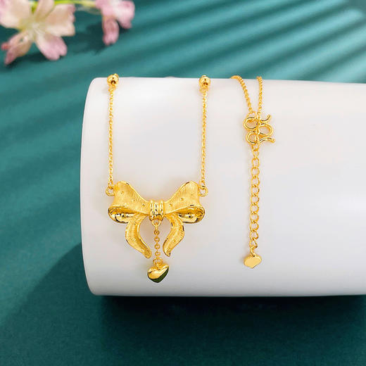 【限时克减128元】足金999.9 #在逃公主 【精品】在逃公主间金珠调节项链爱心流苏甜美少女心公主蝴蝶结套链(TL00565)（预售产品下单后不退款不退货不换货不补差价 商品图1