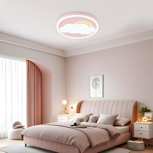 欧普（OPPLE）小云朵卧室粉色圆形声控儿童房吸顶灯 商品图4