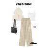 COCO ZONE 气质百搭阔腿裤系绳麻料格子长裤 23C18881 商品缩略图4