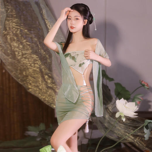 霏慕 只此青绿映荷莲肚兜套装6476  情趣内衣古装仙女装肚兜透视国风角色扮演小青夫妻刺激套装 商品图4