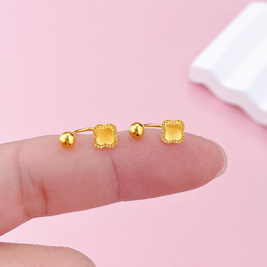 【限时克减150元】足金999 5G黄金四叶草圆珠耳钉(AR5GES00003)（预售产品下单后不退款不退货不换货不补差价） 商品图2