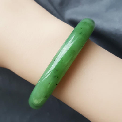 【天然正品】天然精品无杂裂菠菜绿乌兰海和田玉碧玉56号圆条手镯160824XY20 商品图5