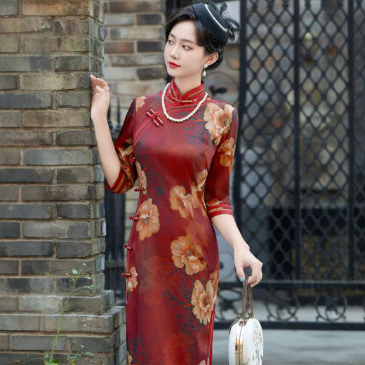 HQ-328高端旗袍新中式女高级感2024新款秋季七分袖改良国风连衣裙女长款 商品图1