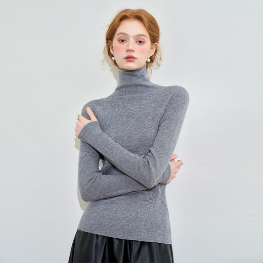 85.7%绵羊毛高领长袖毛衣女秋季轻薄保暖内搭上衣SS140281 商品图3