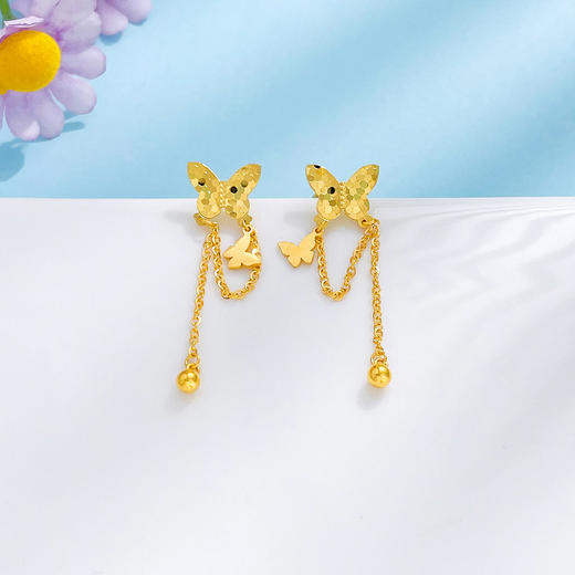 【限时克减150元】足金 #比翼双飞 #九紫离火 5G黄金金珠蕾丝流苏耳饰双生蝶相恋蝶耳钉九紫离火福运鱼鳞蝴蝶耳吊(AG5GES00181)预售产品下单后不退款不退货不换货不补差价 商品图0