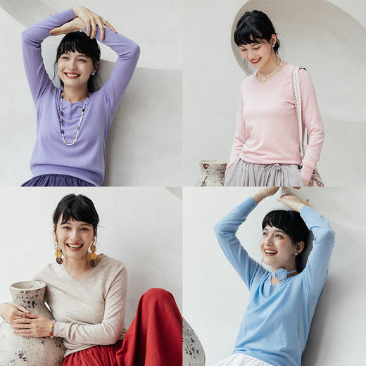 绽放旅行女装596朵/100%羊毛早秋多色宽松小衫显瘦v领套头针织衫 商品图1