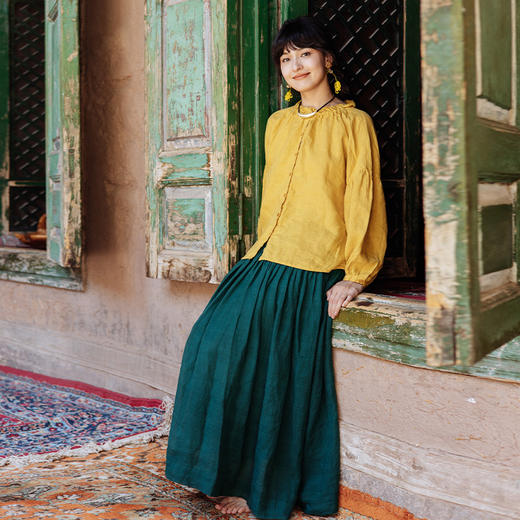 绽放旅行女装535朵/高端汉麻开衫双层毛边开襟系扣落肩宽松长袖衫 商品图1