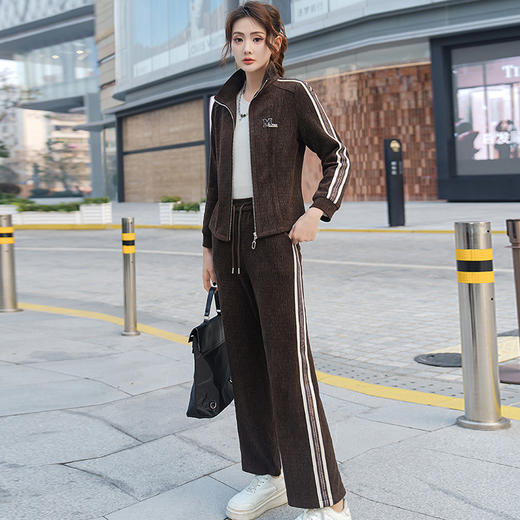 修身短款休闲外套+宽松显瘦简约长款阔腿裤两件套QYM- XYKL-4803-L 商品图2