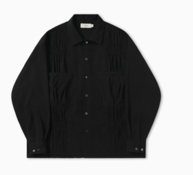 EviStub/E-4QCS724/抗皱垂坠母贝扣复古手工掐褶长袖外套衬衫