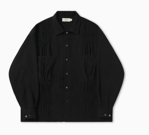 EviStub/E-4QCS724/抗皱垂坠母贝扣复古手工掐褶长袖外套衬衫 商品图0