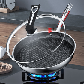 康巴赫-悦享双面屏304不锈钢炒锅32cm-LPB-C32Y(双面屏) 燃气天然气电磁炉通用 可立锅盖 适用3-4人