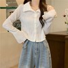 【波浪纹长袖衬衫】秋季新款 休闲时尚百搭长袖短款别致小衫上衣潮  商品缩略图4