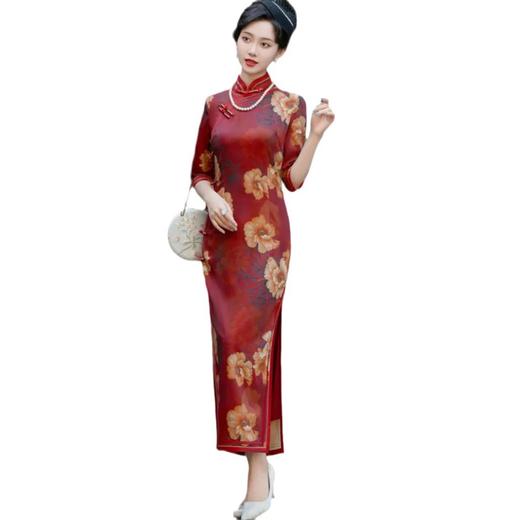 HQ-328高端旗袍新中式女高级感2024新款秋季七分袖改良国风连衣裙女长款 商品图4