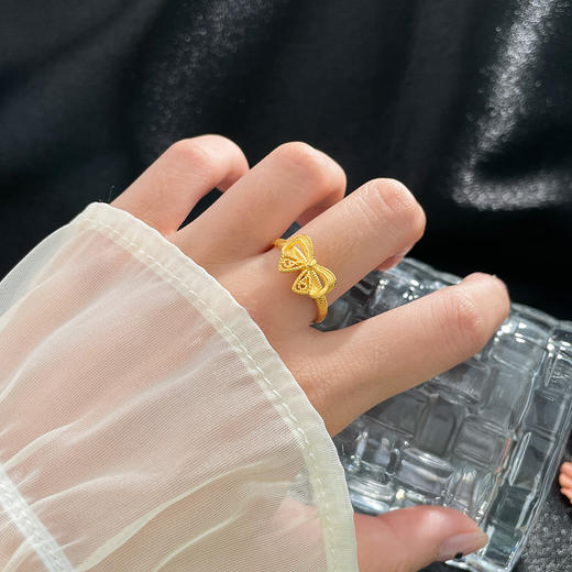 【限时克减150元】足金999.9 #在逃公主 实心活口戒指在逃公主女戒蛇骨艺术臂少女心蝴蝶结女戒活口女戒(AUWZJZ00002)（预售产品下单后不退款不退货不换货不补差价 商品图0