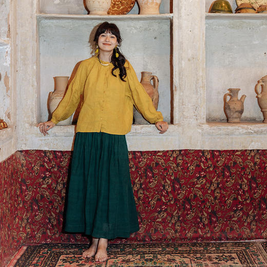 绽放旅行女装535朵/高端汉麻开衫双层毛边开襟系扣落肩宽松长袖衫 商品图2