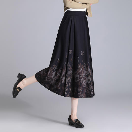 时髦半身裙弹力高腰，印花裙时尚气质A字裙QYM-KDFY-2615-Y 商品图1