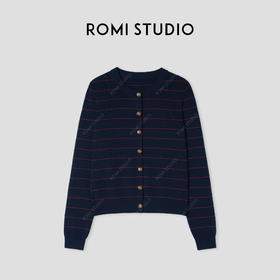 ROMI STUDIO “法式随性” 16s莱赛尔弹力透气条纹针织开衫442C9106