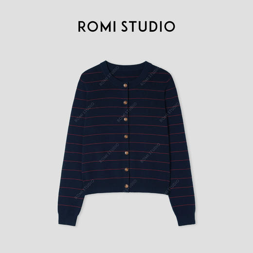 ROMI STUDIO “法式随性” 16s莱赛尔弹力透气条纹针织开衫442C9106 商品图0