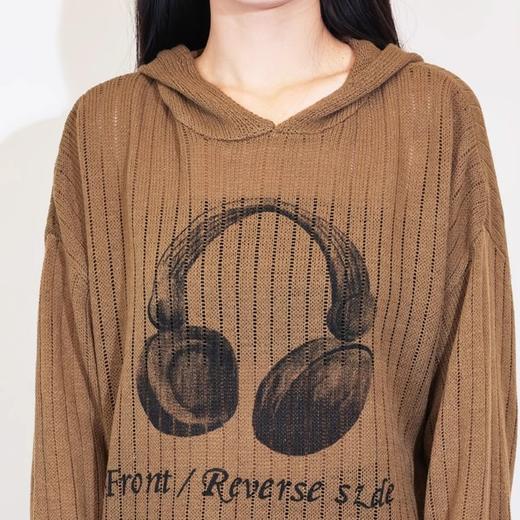 半身缘女装 秋季镂空下摆抽绳连帽宽松毛衫243113U01213268 商品图4