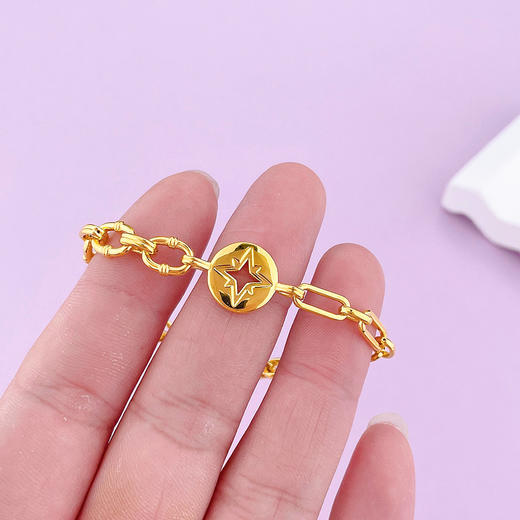 【限时克减150元】足金 【精品】无氰5D硬金调节星芒手链镂空环环相扣手链星星手链(AU5DSL00010)（预售产品下单后不退款不退货不换货不补差价） 商品图2